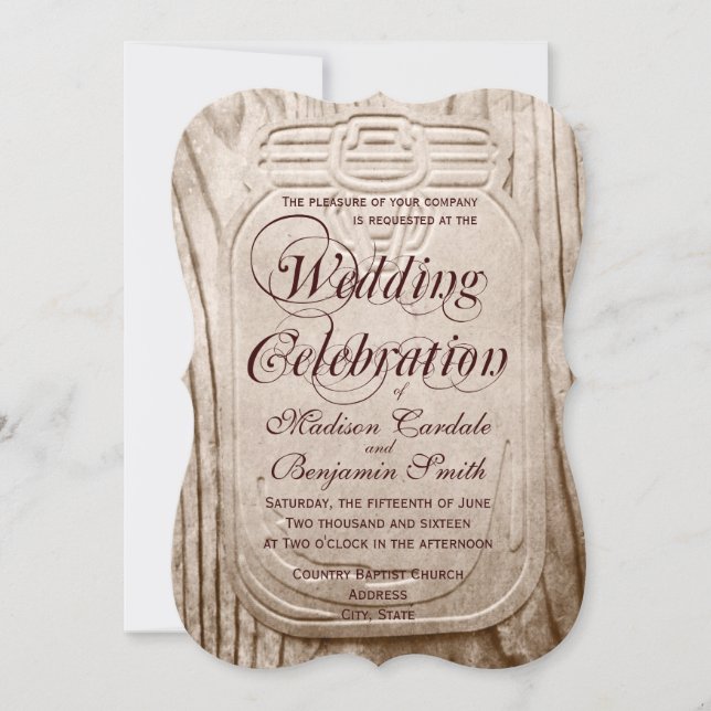 Country Mason Jar Rustic Wood Wedding Invitations (Front)