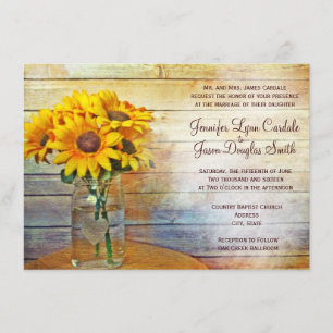 Country Mason Jar Sunflower Wedding Invitations