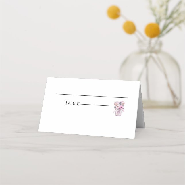 Country Mason Jar Wedding Folded Place Card (Front)