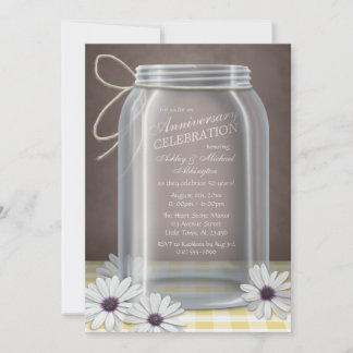 Country Mason Jar Yellow Gingham Anniversary Invitation