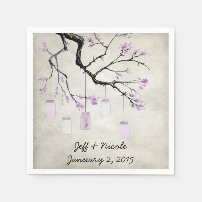 Country Mason Jars in Lavender Wedding Napkin (Front)