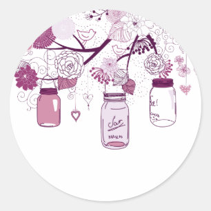 Country Mason Jars Purple Flowers Classic Round Sticker