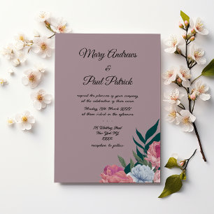 Country mauve pink botanical floral Wedding Invitation