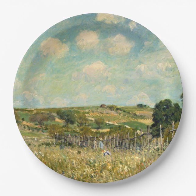Country Meadow Landscape (by Alfred Sisley) Paper Plate (Front)