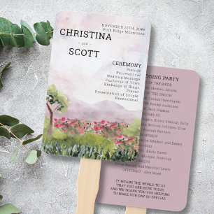 Country Meadow Watercolor Dusty Rose Program Hand Fan