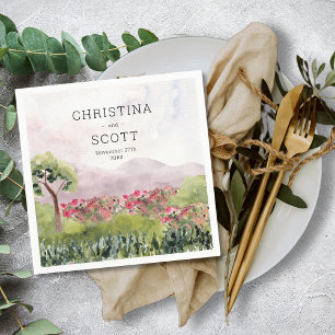Country Meadow Watercolor Personalised Wedding Napkin