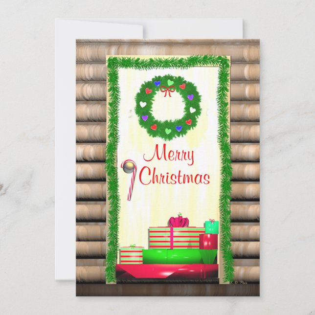 Country Merry Christmas Door Flat Greeting Card (Front)