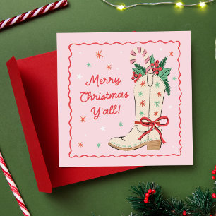 Country Merry Christmas Y'all Cowboy Boot  Holiday Card