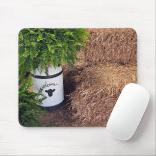 Country Milk Cat With Ferns and Hay Bales Mouse Pad