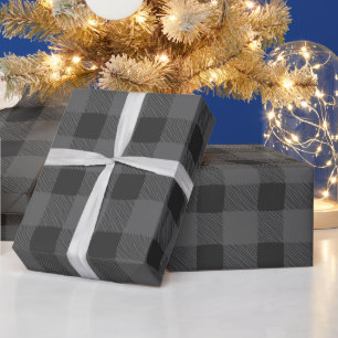 Country modern black grey hand drawn buffalo plaid wrapping paper