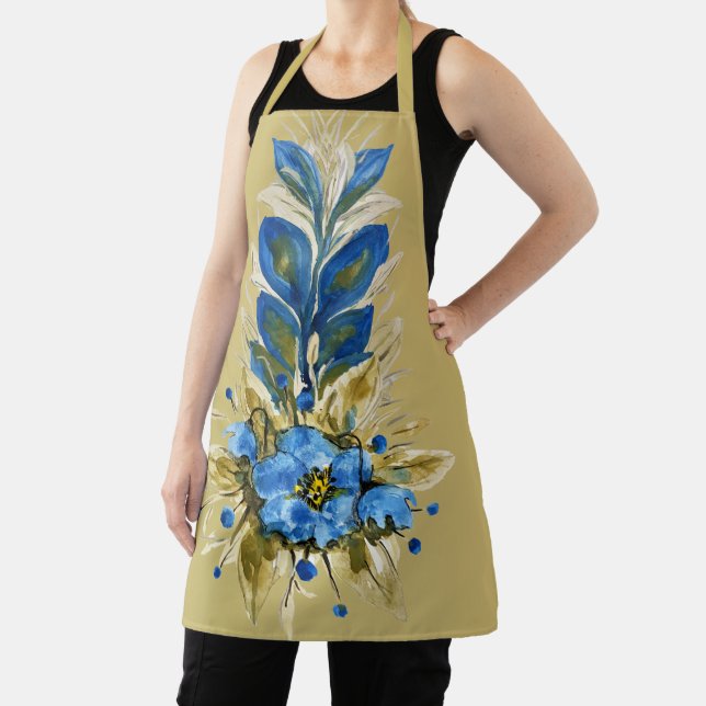 Country Modern Blue Floral  Apron (Insitu)