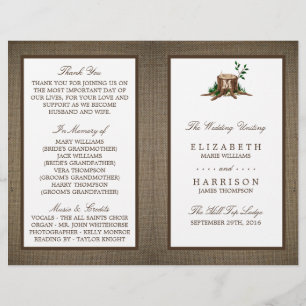 Country Monogram Tree & Burlap Wedding Program