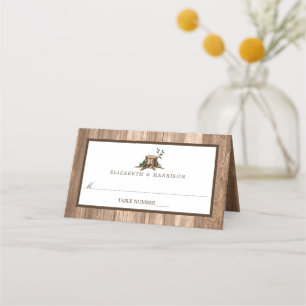 Country Monogram Tree & Wood Wedding Place Card