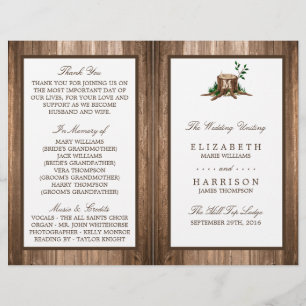 Country Monogram Tree & Wood Wedding Program