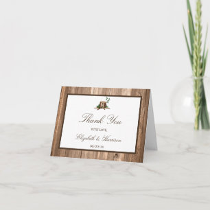 Country Monogram Tree & Wood Wedding Thank You Card