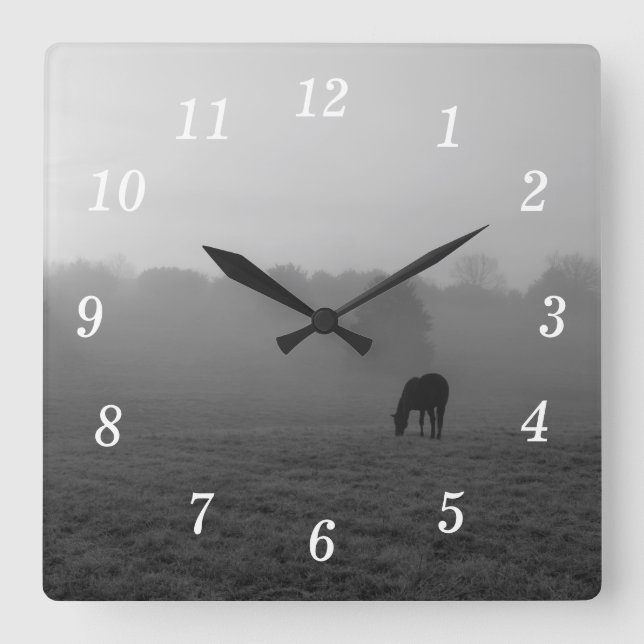 Country Morning Grayscale Wall Clock (Front)
