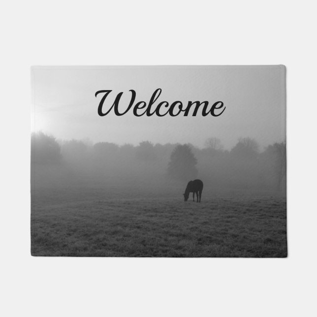 Country Morning Grayscale Welcome Doormat (Front)