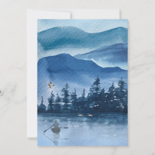 Country Mountain Lake Scene, Rowboat, Ducks, Crane Holiday Card