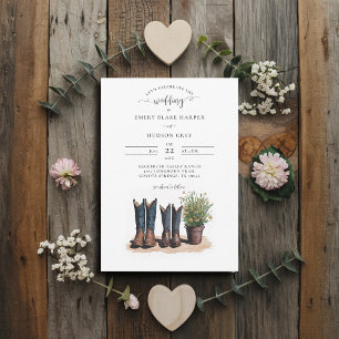 Country Mr Mrs Cowboy Boots Wildflowers Wedding Invitation