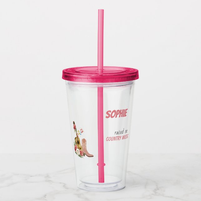 Country Music, Acoustic Guitar, Roses, Cowboy Boot Acrylic Tumbler (Front)