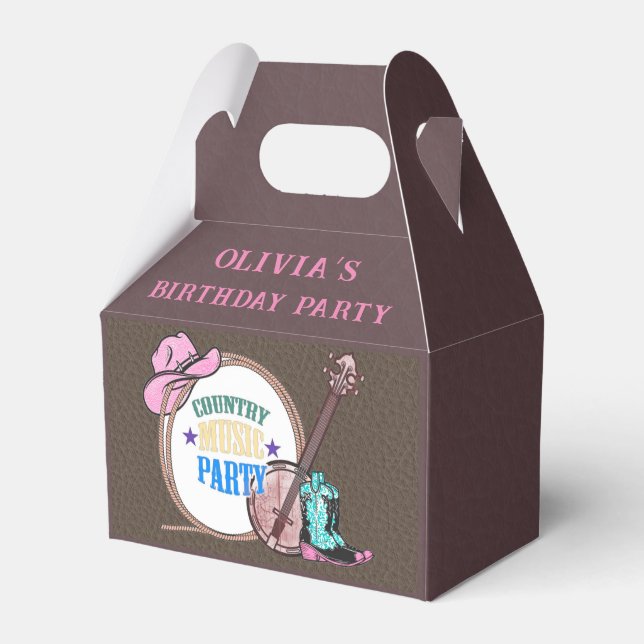 Country Music Birthday Party Cowgirl Favour Box (Front Side)