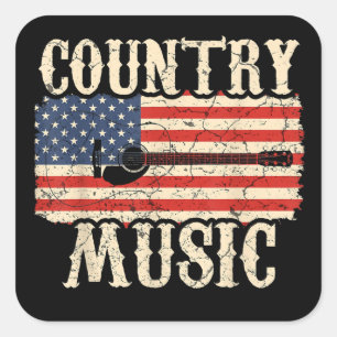 Country Music Guitar American Flag Gift Square Sticker