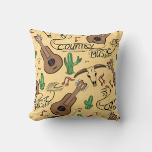 Country Music Guitar Cactus Pattern Cushion