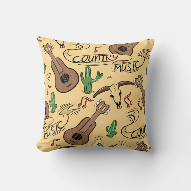 Country Music Guitar Cactus Pattern Cushion (Front)