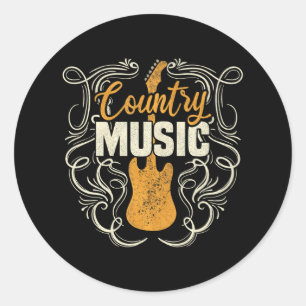 Country Music Retro Vintage Guitar Western Classic Round Sticker