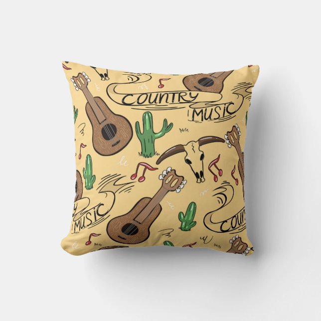Country music seamless pattern with guitars, cacti cushion (Front)