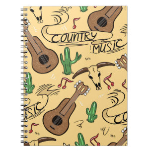 Country music seamless pattern with guitars, cacti notebook