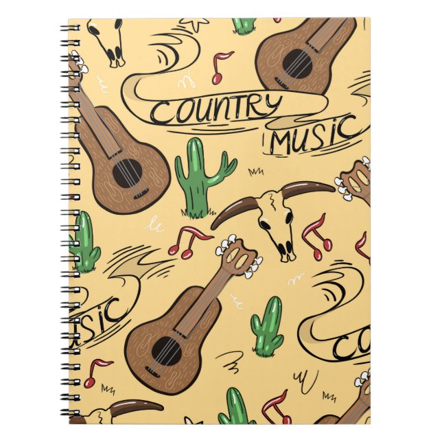 Country music seamless pattern with guitars, cacti notebook (Front)