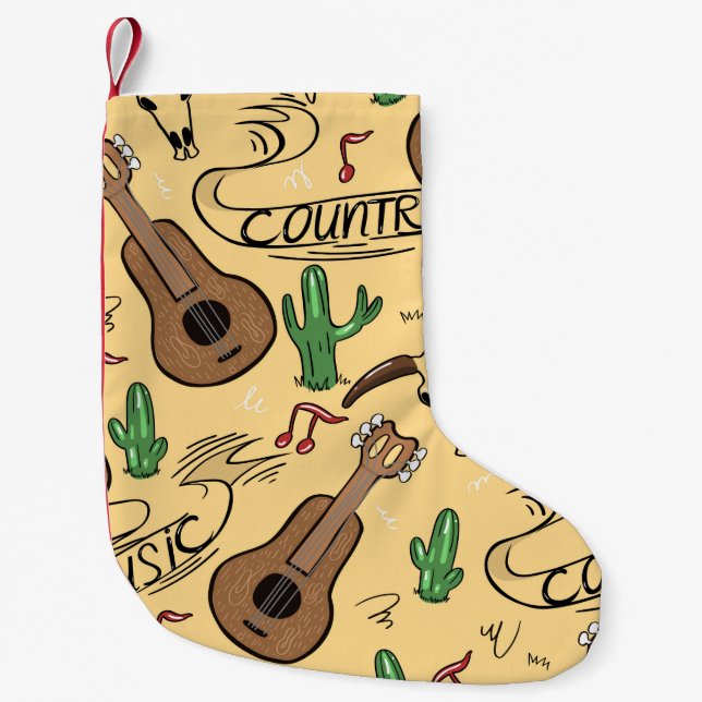 Country music seamless pattern with guitars, cacti small christmas stocking (Front)