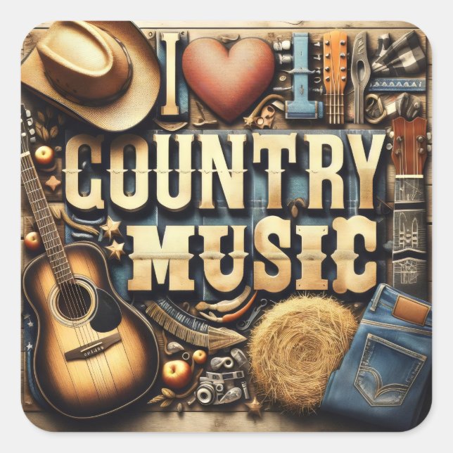 Country music. square sticker (Front)