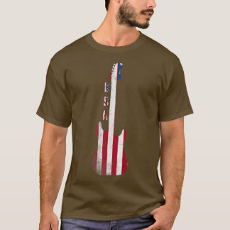 Country Music Usa Vintage Guitar American Flag 407 T-Shirt