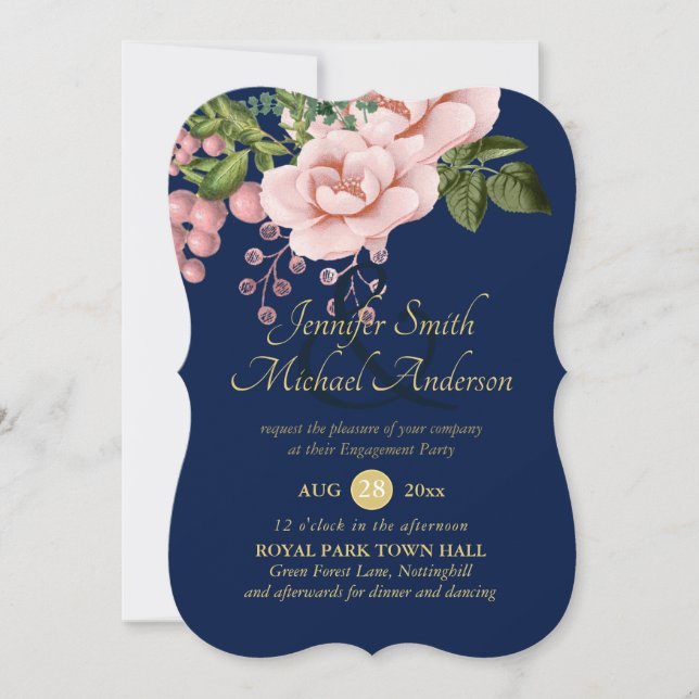 Country Navy Blue Blush Pink Roses Gold ENGAGEMENT (Front)