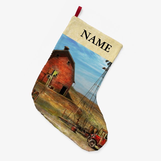 Country - ND - Dirt farming 1936 Large Christmas Stocking (Front (Hanging))