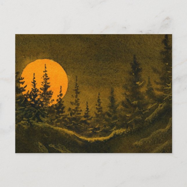Country night landscape hunter's or harvest moon postcard (Front)