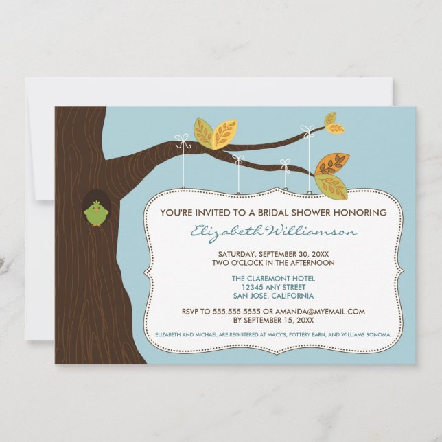 Country Oak Tree Bridal Shower Invitation (blue) (Front)