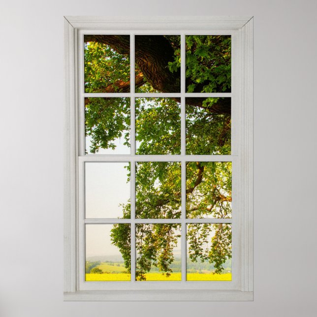 Country Oak Tree Window with a View Illusion Poster (Front)