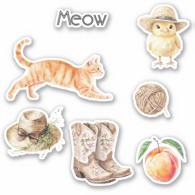 Country Orange Cat Peach Chick Boots Yarn Hat (Front)