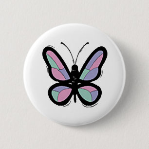 Country Patchwork Butterfly 6 Cm Round Badge