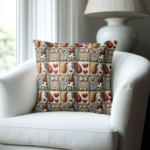 Country Patchwork Dog Pattern Cushion