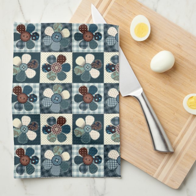 Country Patchwork Flowers  Tea Towel (Quarter Fold)