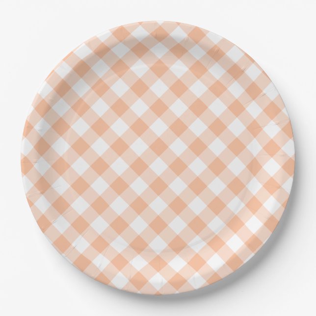 Country Peach Gingham Paper Plate (Front)