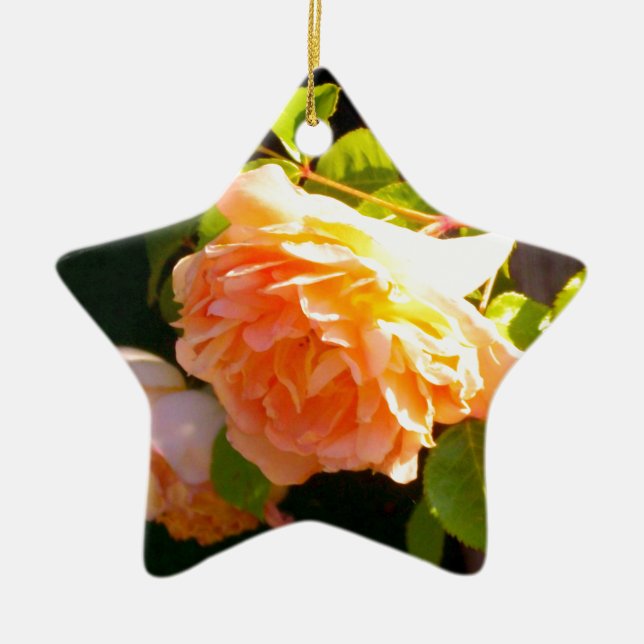 Country Peach Roses Ceramic Tree Decoration (Front)