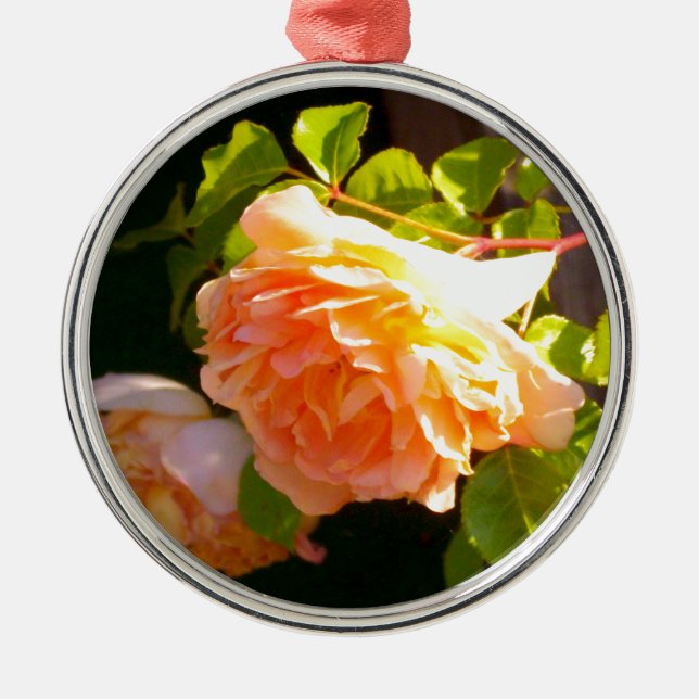 Country Peach Roses Metal Tree Decoration (Front)
