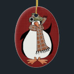 Country Penguin Ceramic Christmas Ornament<br><div class="desc">Text can be added to this ornament to make a personalised holiday gift. If you need help,  just click on the contact link below to send the designer a personal detailed message.</div>