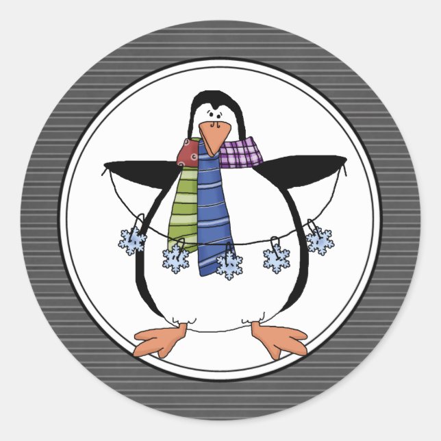 Country Penguin Holiday Envelope Seals Stickers (Front)