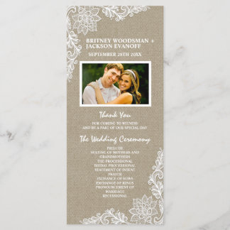 Country Photo Burlap and Lace Wedding Programs Programme